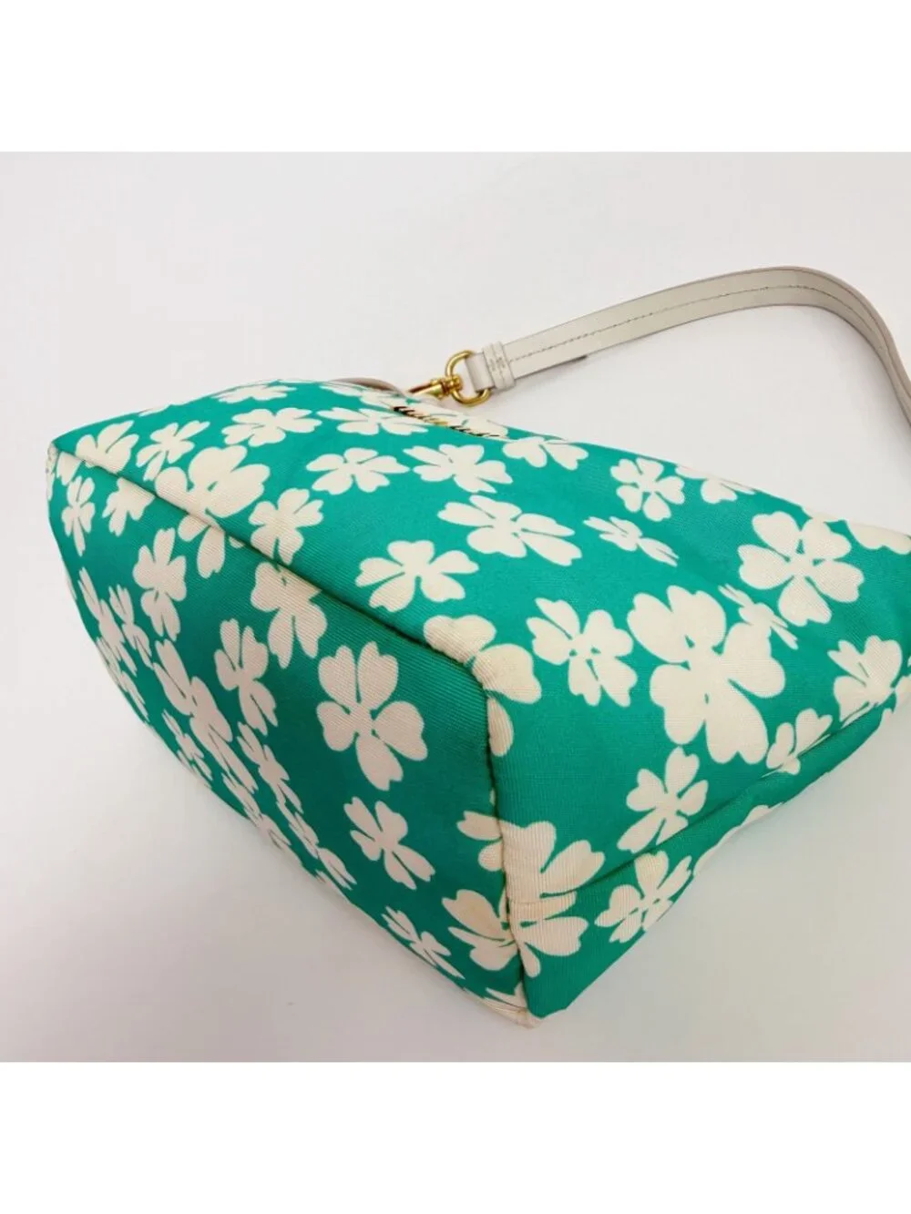 Miu Miu Flower Print Re-Nylon Mini Hobo Handbag Leather Green White Gold Vintage